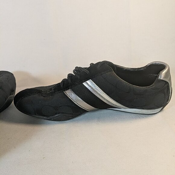 Coach Jayme Black Sneakers Shoes Q582 Womens US 8.5 Black Silver Monogram Tennis - Picture 6 of 12